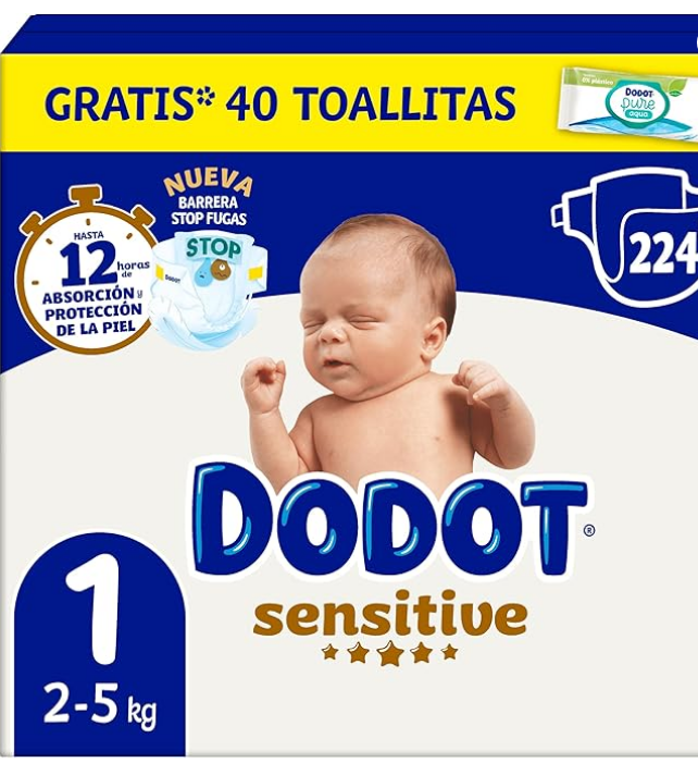 Dodot Sensitive Talla 1, 224 Pañales Para Bebé